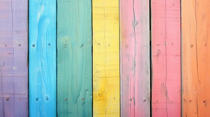 Painted wood planks in pastel colors with a rainbow background for summer or LGBTQ pride