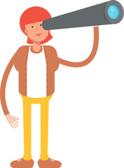 Hippie Man Character Using Binoculars
