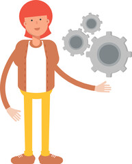 Hippie Man Character Holding Gears
