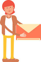 Hippie Man Character Holding Mail
