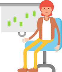 Hippie Man Character Presenting Candlestick Chart
