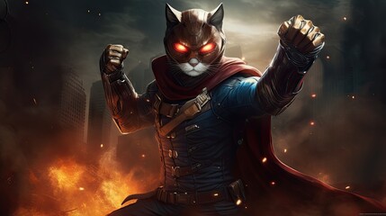 A superhero cat with a mask and a utility belt, ready for action.