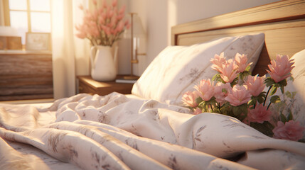 living room with bed flowers