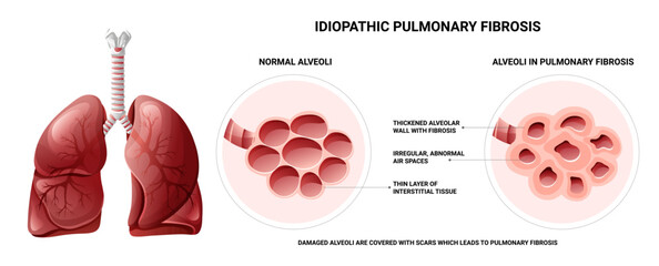 Pulmonary fibrosis and normal lung tissue differences infographic. Vector illustration isolated on white background