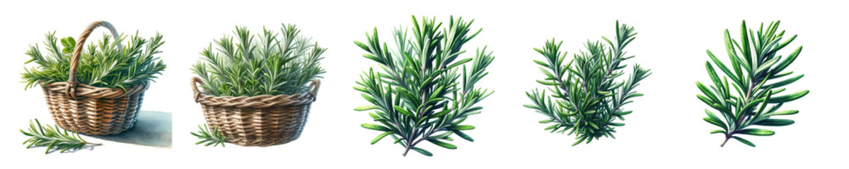 Watercolor rosemary on white background.