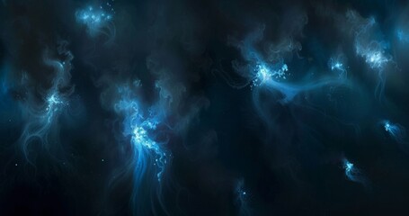 Abstract lights in space. Colorful swirls in the night sky splashes of blue. Firefly bursts of...