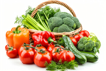 Photo set of various vegetables broccoli tomatoes