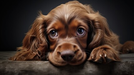 A playful cocker spaniel pup with expressive eyes and a wagging tail.