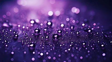 Fotobehang Purple Rain Background, Rainy Day Window Glass Wallpaper, Color Abstract Weather Backdrop, Dripping Liquid, Water Droplets © Jensen Art Co