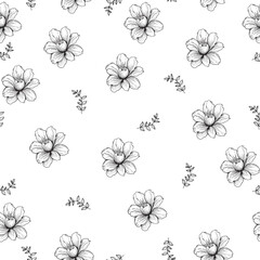Leaves and flowers. Hand-drawn graphics. Seamless patterns for fabric and packaging design.