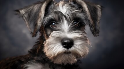 A spunky schnauzer pup with distinctive eyebrows and a playful spirit.