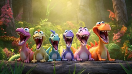 Dinosaur's is singing with cinematic lighting. - obrazy, fototapety, plakaty