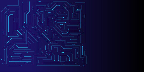 Abstract technology background with various technology elements. Hi-tech communication concept innovation background. Vector abstract technology illustration Circuit board on dark blue background.