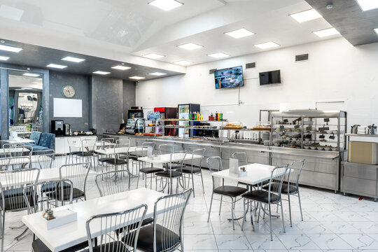 Interior of light colored canteen at the business center