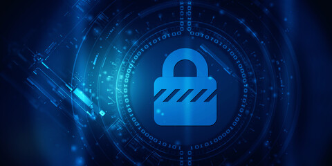 2d illustration Safety concept: Closed Padlock on digital background