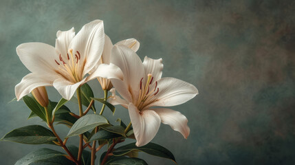 Elegant White Lilies with Subtle Spots on Textured Backdrop