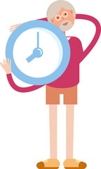 Old Man Character Holding Clock
