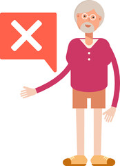 Old Man Character and Wrong Mark
