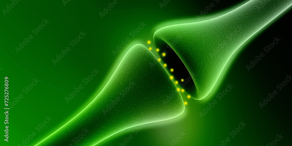 Poster synapse and neuron cells sending electrical chemical signals. 3d rendering