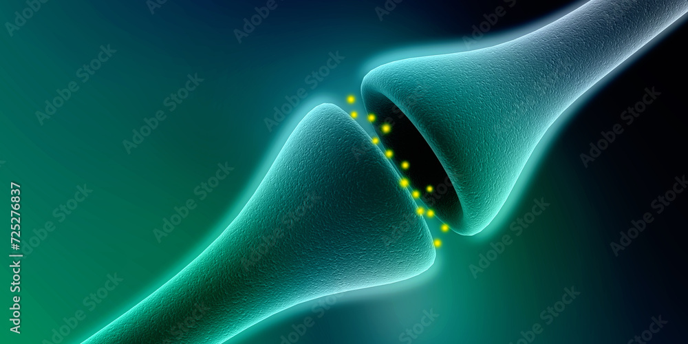 Poster synapse and neuron cells sending electrical chemical signals. 3d rendering