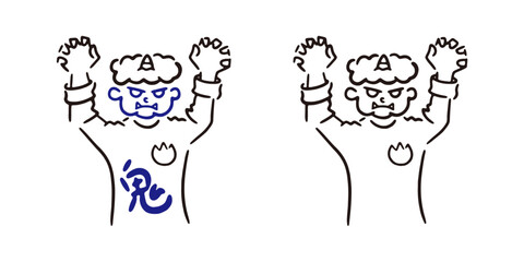 節分の鬼のお面をかぶる男の子のベクター画像