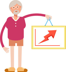 Old Man Character Holding Arrow Chart
