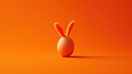 Fototapeta na wymiar a white egg with ears sticking out of it's side on an orange background with only one egg in the foreground.