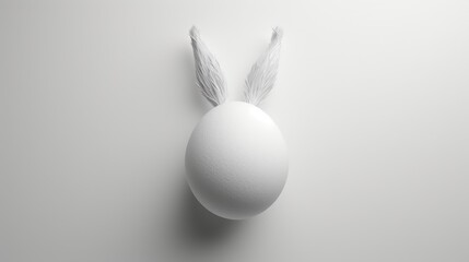  a white egg with an angel's wing sticking out of it's side on a gray surface with a white background.