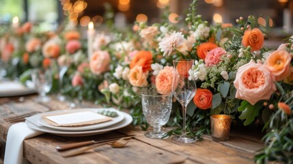 Fototapeta premium Wedding Reception Table Setting Generative AI