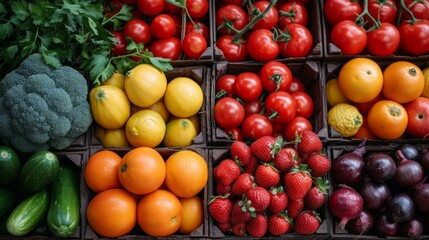 Naklejka na ściany i meble fresh fruits and vegetables for cooking or display Generative AI