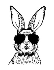 black and white illustration of a easter rabbit