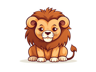 A full-length lion. Illustration of a cartoon animal, character. Flat style, icon, logo
