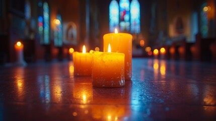 Lit Church Candles for Worship or Decoration Generative AI
