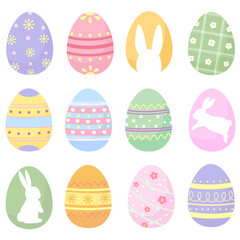 Set of colorful Easter eggs. Happy Easter holiday elements. Vector illustration flat design on white background.