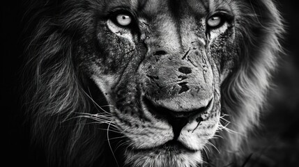 Fototapeta premium a black and white photo of a lion's face with a sad look on it's left eye.