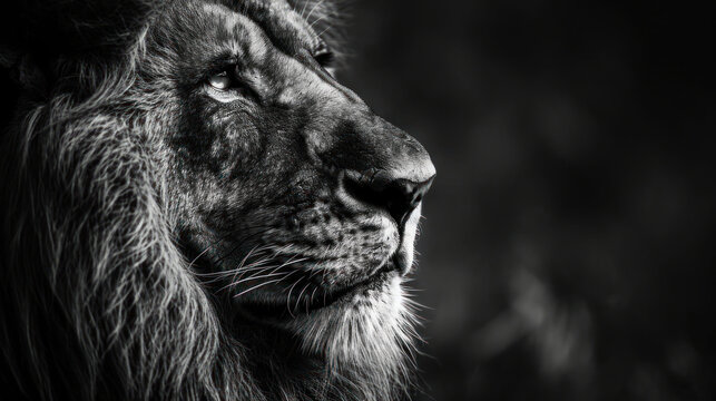  a close up of a lion's face with a black and white photo of the lion's face.