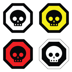 set danger colors octagon skull warning sign of caution hazard traffic toxic poison icon symbol vector flat design for badges emblems website mobile isolated on white Background