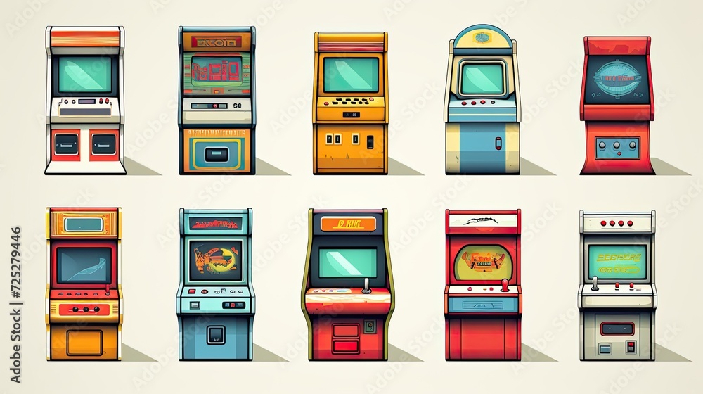Aufkleber retro arcade game icons and graphics in a nostalgia style