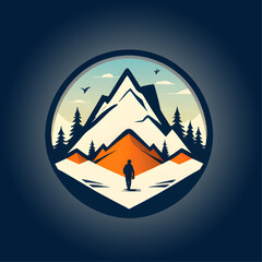 Logo design with snow mountain trees sun line art icons 3 color