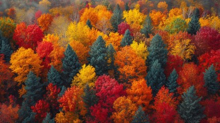 Fototapeta na wymiar Aerial view of colorful autumn forest Generative AI