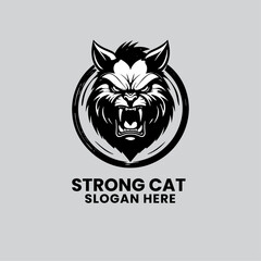 strong cat logo design in monochrome style