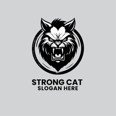 strong cat logo design in monochrome style