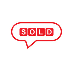 Red sold sign. Vector icon.	