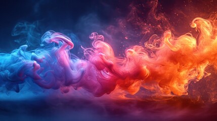 Fototapeta premium a group of colorful smokes floating in the air on a blue and red background with a black back ground.