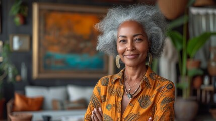 Fototapeta premium Portrait of a Happy Confident Mature Black Woman Generative AI