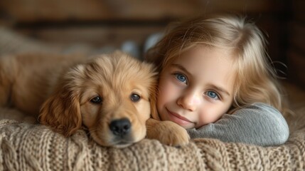 Puppy and Little Girl at Home Generative AI