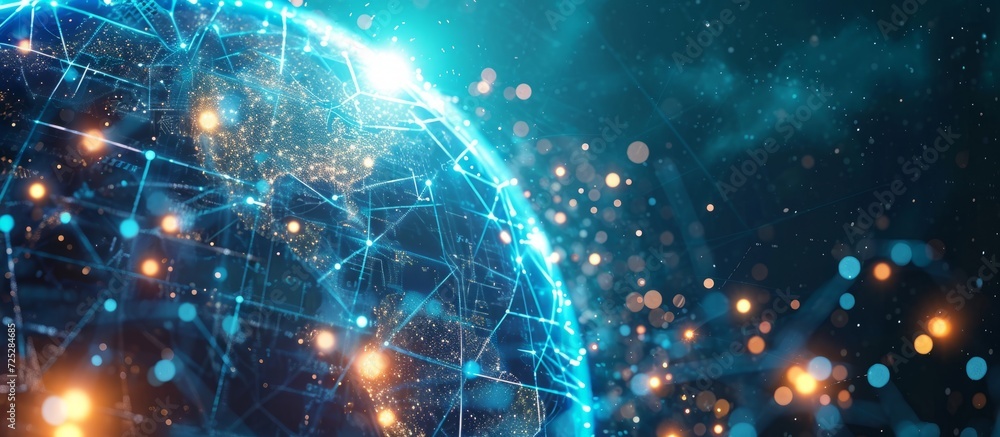 Aufkleber demonstrating metaverse and global internet connection for business and digital marketing with digit
