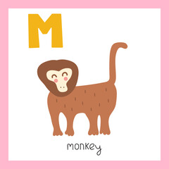 Monkey. Letter M. English alphabet for kids. Educational vector illustration
