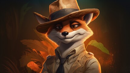 A fox explorer donning a safari hat, ready to discover new adventures.