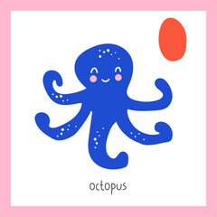 Octopus. Letter O. English alphabet for kids. Vector illustration.